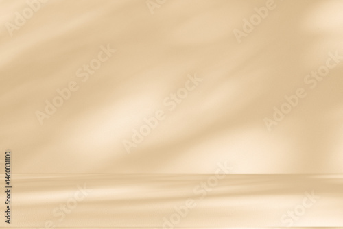 Obraz na płótnie Wall interior background, studio and backdrops show products. with leaf shadow from window color beige and white. background for text insertion and presentation of product
w salonie