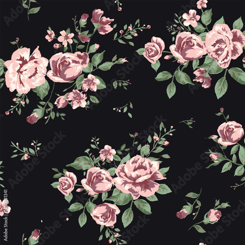 Romantic Rose Floral Seamless Pattern for Textile Print for Fabric, winter rose for fashion dress print