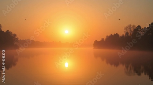 Dawn's Embrace: Golden Sunrise Reflections