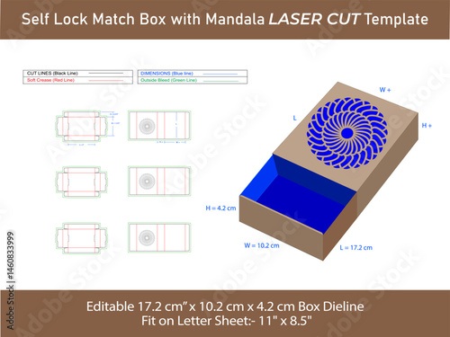 Self Lock, mandala Laser Cut Template in match box