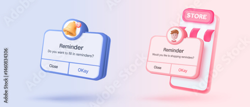 3D reminder in calendar on purple background. notifications page with floating elements. Alert for business planning ,events, reminder and timetable in background. 3d vector bell render on calendar