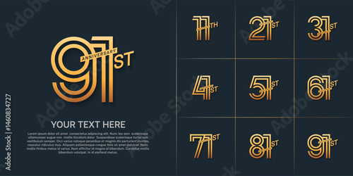Anniversary set design with double line number. golden color for celebration event