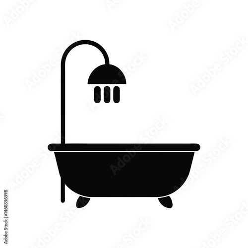 bath tub with shower head icon of silhouette vector illustration on white background