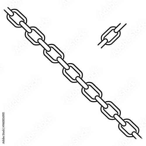 Black and white vector illustration of a metal chain for graphic design and industrial applications showcasing strength and security