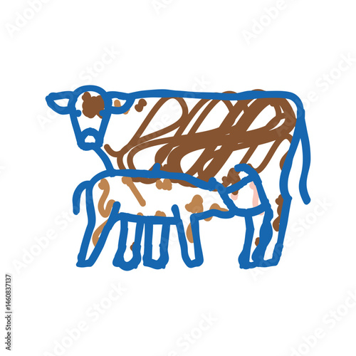 cow with calf icon doodle illustration