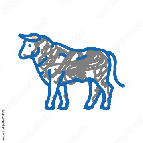 standing bul animal icon doodle illustration