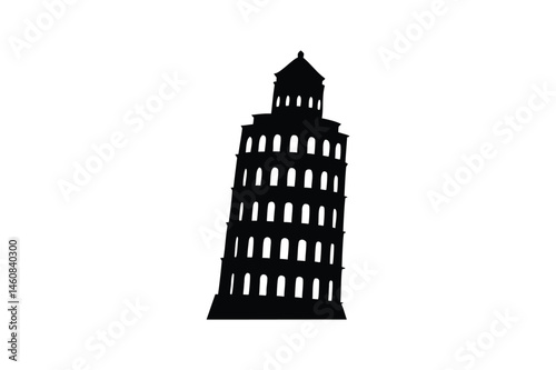 Tower of Pisa icon silhouette on white background