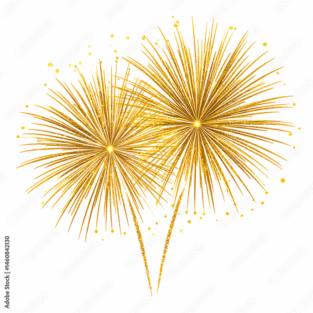 Obraz premium Golden fireworks sparkle with festive light for celebrations and New Year's Eve events in a radiant display against a clean white backdrop