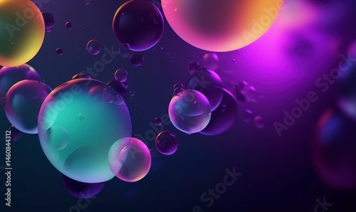 Vibrant Bubbles in Colorful Abstract Background with Soft Light Effects