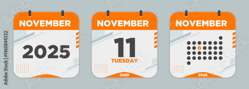 Modern Calendar icon. November. 2025 11 day. The concept of waiting for an important date. Day calendar with date November 11. Cheklist day calendar. Vector illustration.	