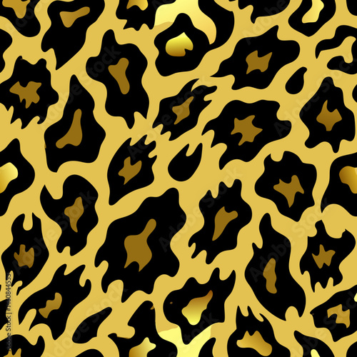 Luxurious leopard print seamless vector pattern in gold and black  