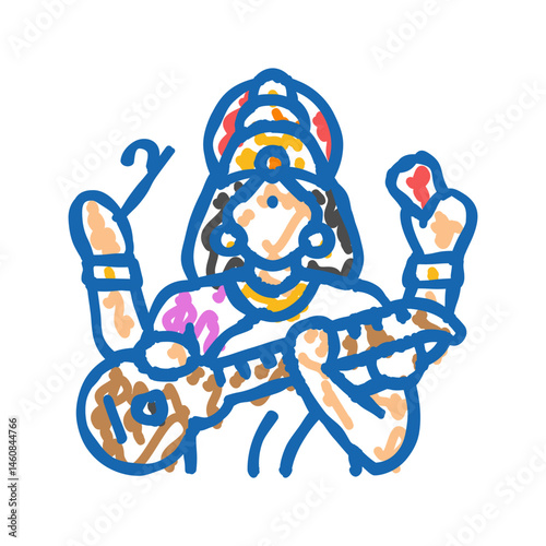 saraswati god indian icon doodle illustration