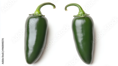Two Fresh Jalapeno Peppers Isolated on White Background Studio Shot Close Up Still Life Cooking Ingredient Spicy Food