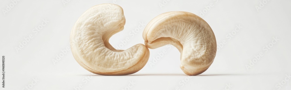 Fototapeta premium Close-Up of Two Cashew Nuts on a Plain Background