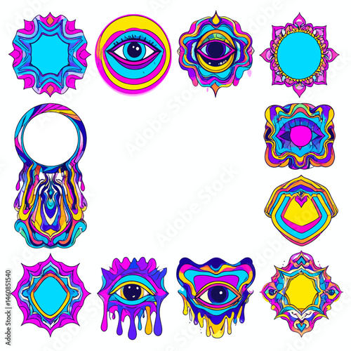 Psychedelic third eye art collection featuring vibrant colors and surreal designs for creative projects and spiritual themes