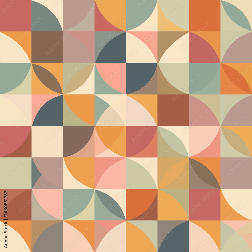 Retro geometric pattern with circles and squares in pastel colors creating a vintage abstract design perfect for backgrounds and modern art projects Retro geometric pattern with circles and squares in pastel colors creating a vintage abstract design perfect for backgrounds and modern art projects