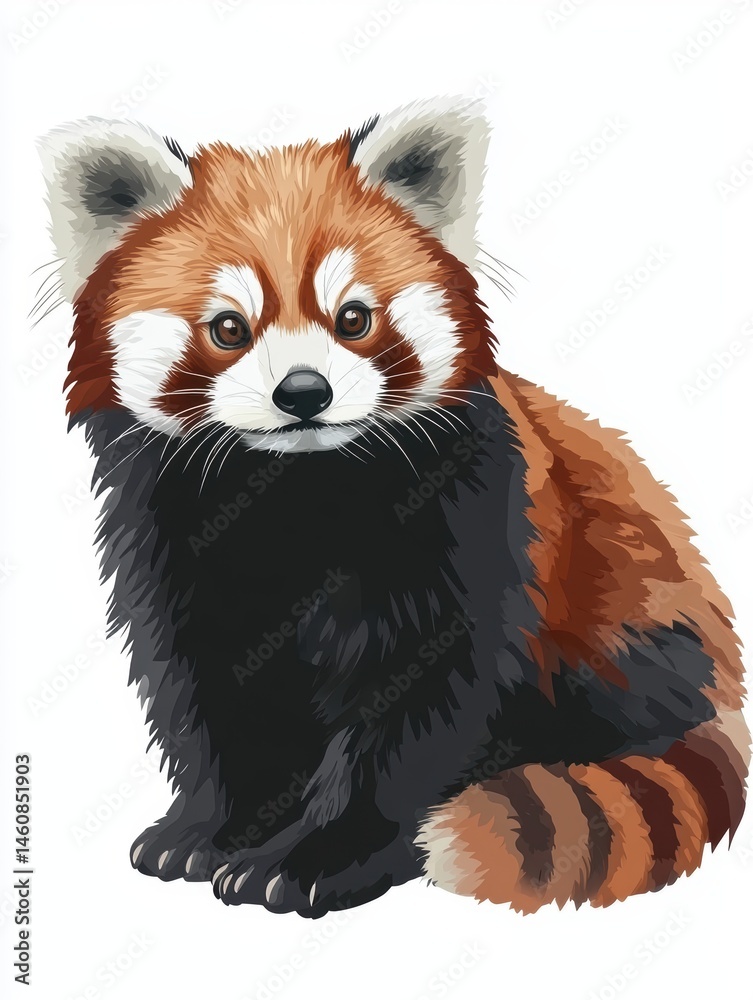 Red Panda Sitting Illustration Adorable Ailurus Fulgens Mammal Isolated on White Background Cute Animal
