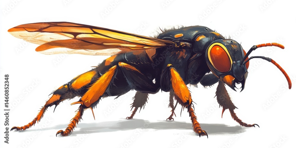 Obraz premium Detailed Illustration of a Realistic Insect with Bright Orange Features
