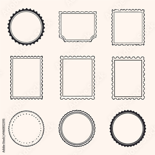 Set of vintage stamp frames and borders in various shapes for design projects and creative use