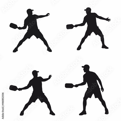 Pickleball Player Silhouettes in Dynamic Positions Sporting Activities Racket Sport