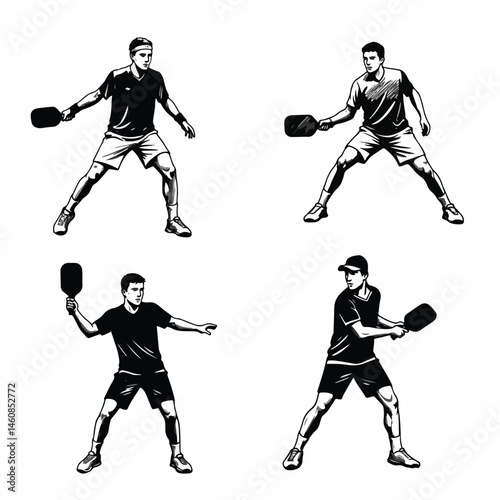 Pickleball Players Performing Various Strokes During A Game At The Court