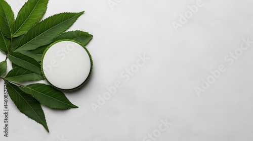 Eco Friendly Product Mockup  Green Leaves   White Jar