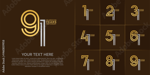 Anniversary set design with double line number. gold and silver color for celebration event