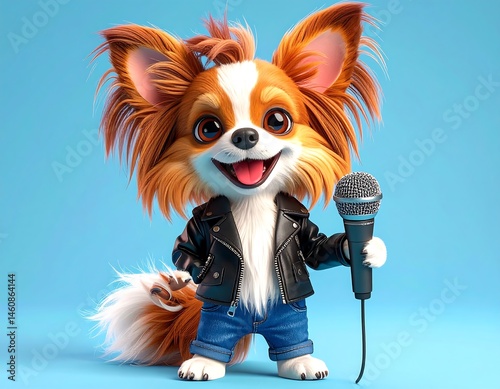 Cute Cartoon Dog Singer in Leather Jacket