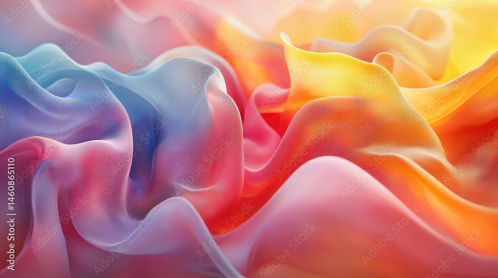 Obraz premium Realistic 4K 3D background of sound representation shows waves of vibrant colors blending seamlessly with side lighting creating a captivating abstract art piece.