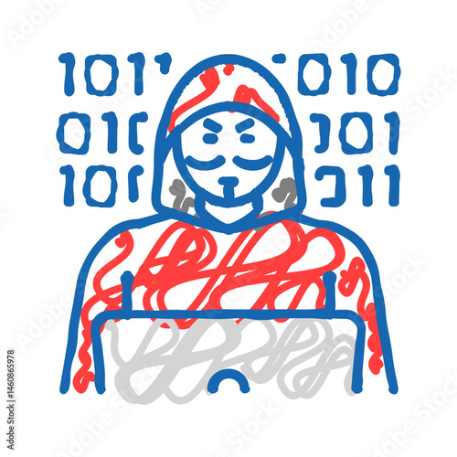 anonymous attacker cyberbullying icon doodle illustration