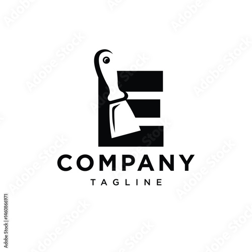 Letter E Putty Knife Icon Logo Vector