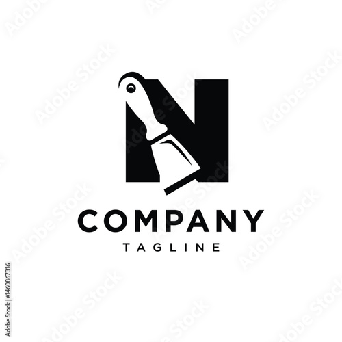 Letter N Putty Knife Icon Logo Vector