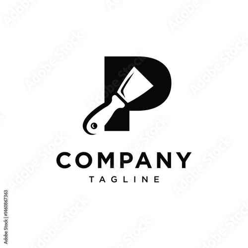 Letter P Putty Knife Icon Logo Vector