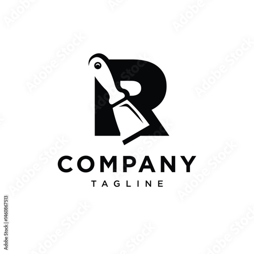 Letter R Putty Knife Icon Logo Vector