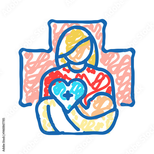postpartum care gynecologist icon doodle illustration