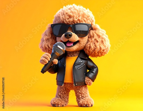 Cute Poodle Dog Singing with Microphone