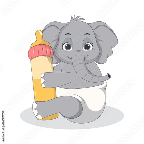 Illustration of Cute Baby Elephant. Vector Character in Cartoon Style.