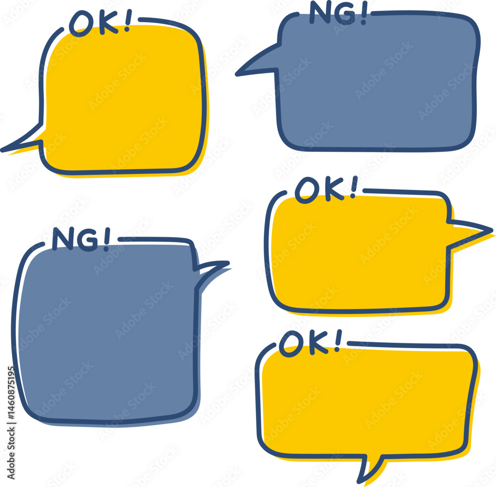 OKとNGの文字が入った紺とオレンジのシンプルでかわいい吹き出しイラスト
