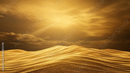 Golden Desert Landscape  Sunset  Dunes  Sky  Nature Background