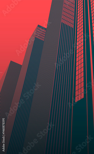 High-rise buildings of the modern city. Vector illustration. Sketch for creativity.