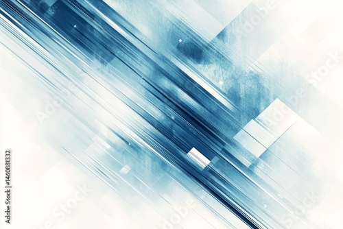 futuristic abstract design featuring light blue diagonal lines and geometric patterns on a white backdrop, Generative AI