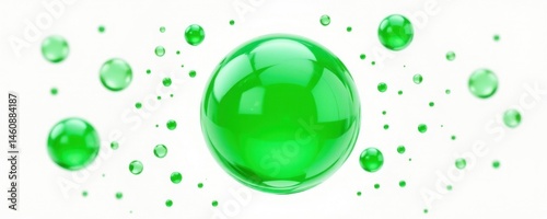 create a digital illustration of a green bubble floating on transparent background, the bubble should be isolated and centered with ample white space around it