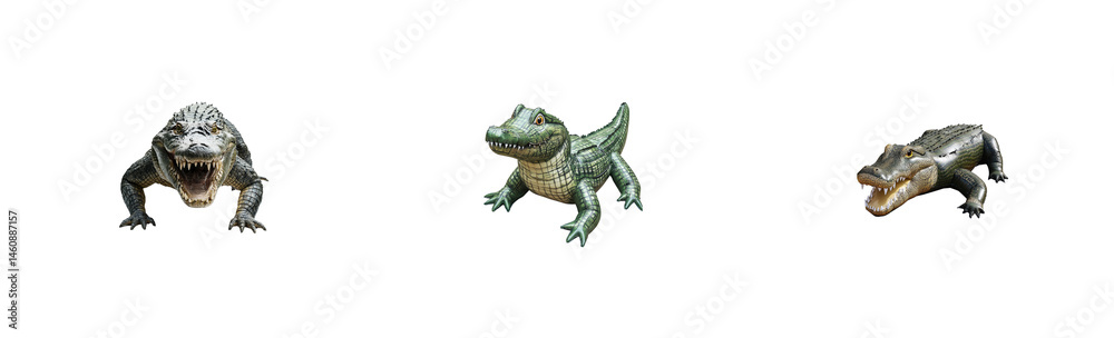 Obraz premium Alligator Posing Collection, Reptile Isolated Object, cut out transparent