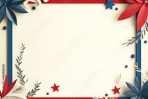 simple, flat-color award frame design with red, white, and blue borders on a cream background, minimalistic and modern, Generative AI