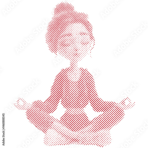 A cartoon woman doing exercise yoga pose polygon halftone retro modern