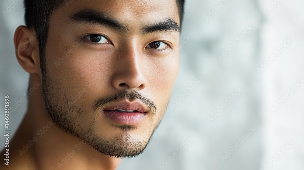 Obraz premium Asian Men's Beauty. Elegance and Grooming in Modern Style.