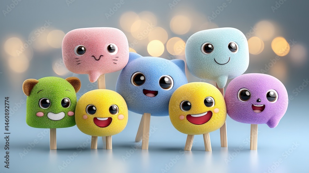 Cute Cartoon Popsicle Characters Happy Emojis 3D Render Minimal Background