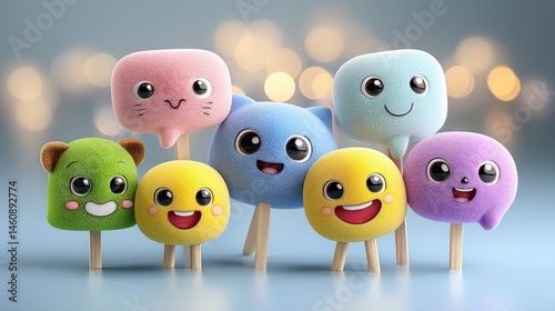 Obraz na płótnie Cute Cartoon Popsicle Characters Happy Emojis 3D Render Minimal Background w salonie