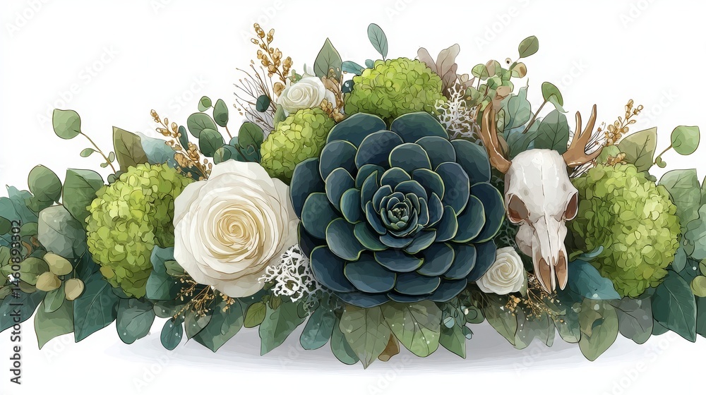 Elegant Floral Arrangement with Succulents Skull