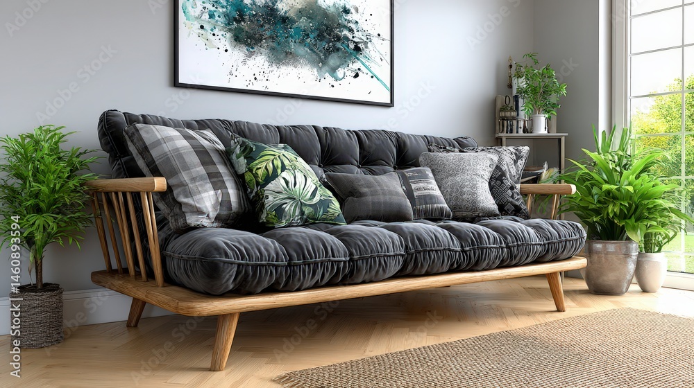 Modern Living Room Interior Design Cozy Sofa Plants Decor